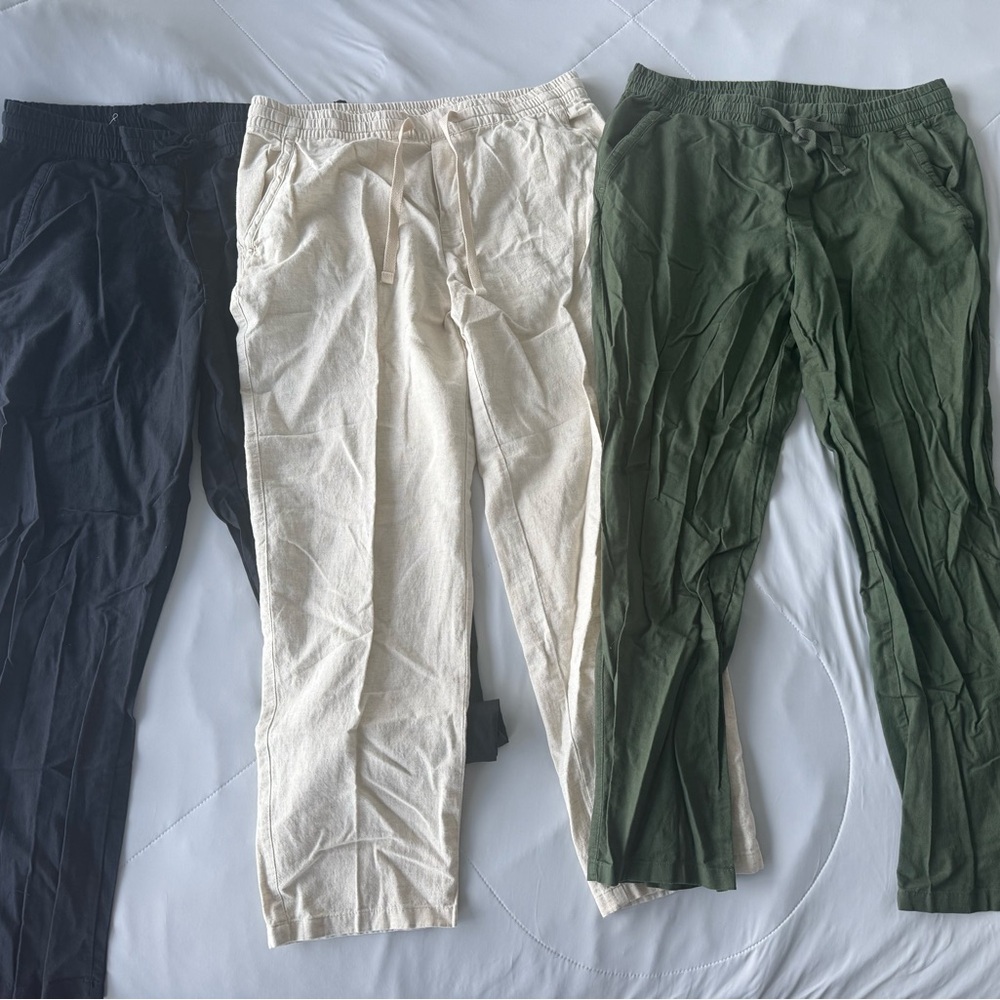 ZARA Relaxed Fit Cotton-Linen Pants - Men’s Large in Black, Olive, Light Beige